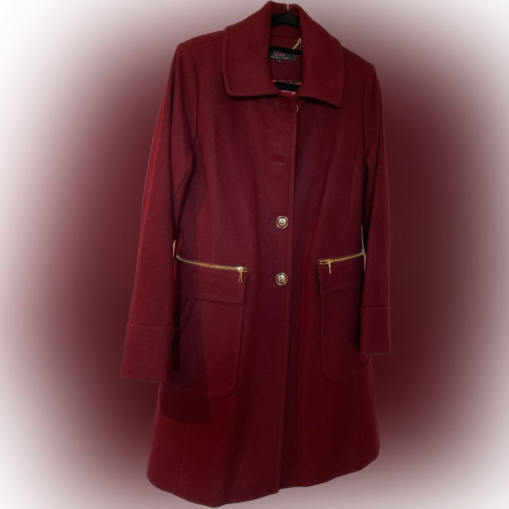 Trina Turk Hope Oxblood Button front Wool Coat